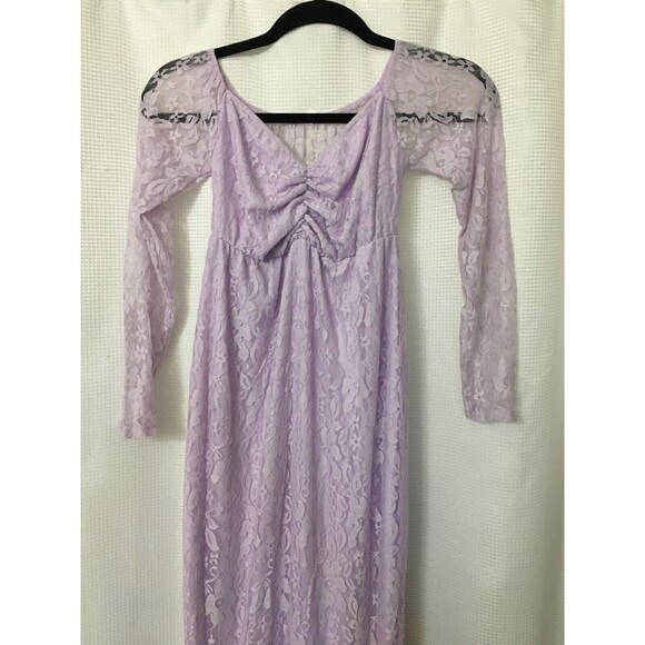 Victorian Stretch Lace Maxi Dress Sz Small Cottage Cove Lavender D2 - Picture 7 of 7